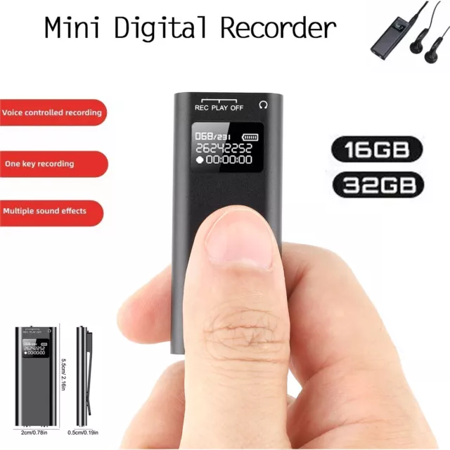 32GB Voice Activated Mini Digital Recorder MP3 Player Dictaphone ClipOn Portable