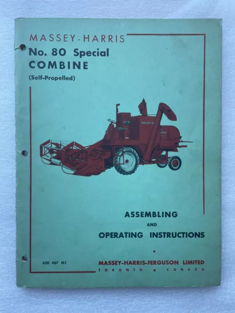 1955 Canada Massey Harris 80 Special Combine Manual Assembling Operating Book