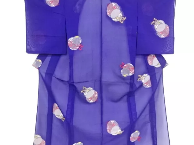 84554# Japanese Kimono / Antique Kimono For Summer / Woven Roundel & Scenery