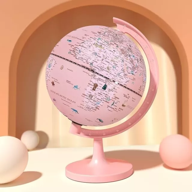 Pink Globe for Kids Learning Illuminated Globes of the World with Stand & Animal