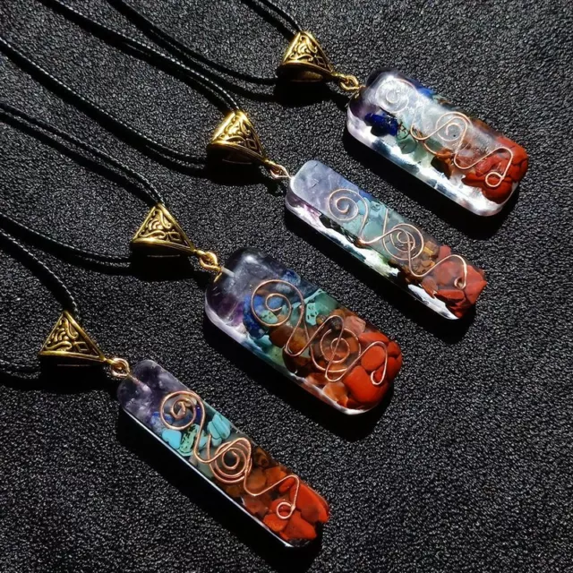 7 Chakra Natural Stone Energy Pendant Necklace Yoga Reiki Healing Balance Gifts