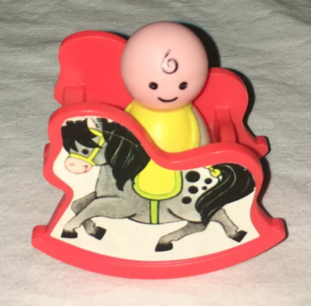 Vintage Fisher Price Little People Nursery Baby With Bib Rocking Horse