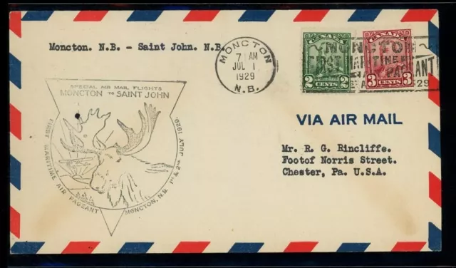 1929 Moncton Saint John N.B. Canada Air Mail First Flight