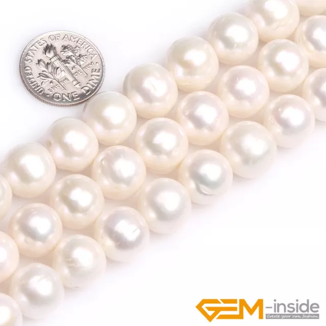 Natural Gemstone White Pearl Near Round Loose Beads For Jewelry Making 15"Strand 3