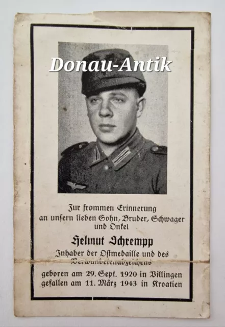 Sterbebild 2.WK- Soldat Aus Dillingen- Gef.11.3.1943 Kroatien