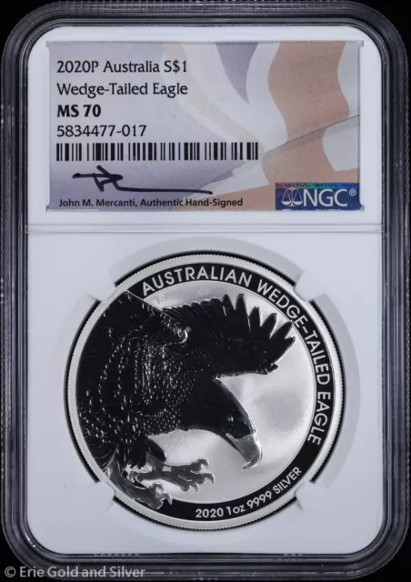 2020-P $1 Australia 1oz Silver Wedge-Tailed Eagle NGC MS 70 | Mercanti Signed