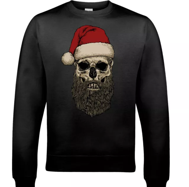 Santa Skull Mens Funny Christmas Sweatshirt Beard Xmas Biker Ugly Jumper Bike