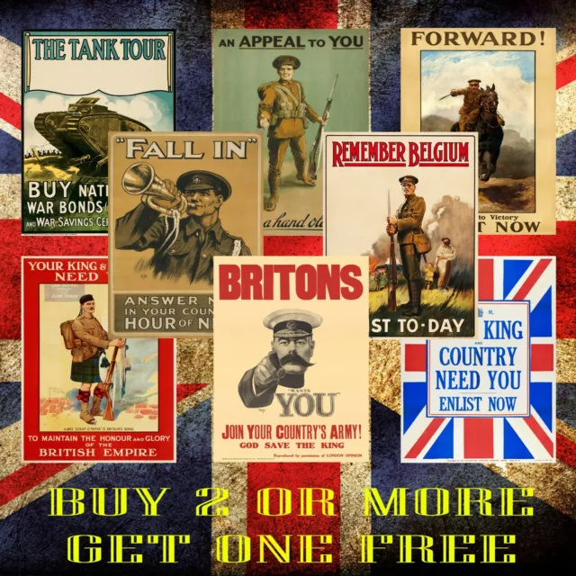 A3 World War 1 Vintage High Quality British Propaganda Posters Allied WW1