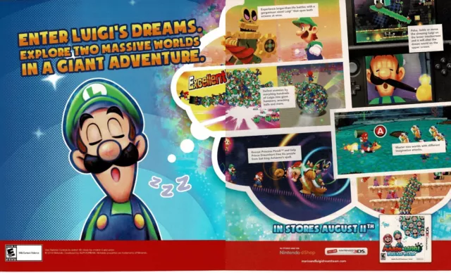 2013 Mario and Luigi Dream Team Video Game 2-page Vintage Print Ad