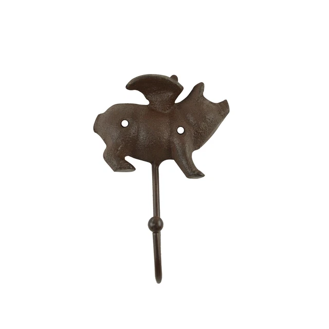 Cast Iron Flying Pig Wings 3D Keychain Hook Gear Hanger Towel Holder Wall Rack