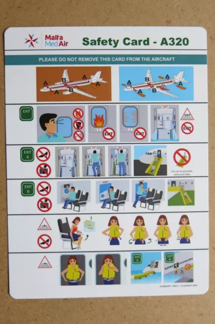 Malta Med Air - A320 - Safety Card +++ neuwertig/mint +++ selten/rare !!!