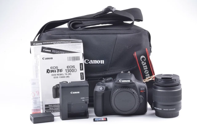 MINT CANON EOS T6 DSLR w/18-55mm 3.5-5.6 IS II, CASE, 16GB CARD, ONLY 539 COUNT!
