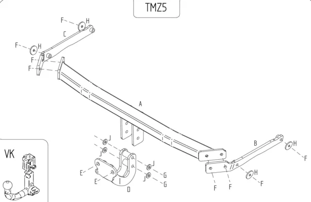 Towtrust Fixed Flange Automotive Towbar For Mazda 2 Hatchback 2007 To 2015