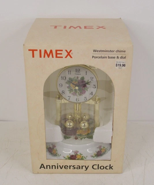 NEW TIMEX QUARTZ Anniversary Mantel Clock Westminster Chime Porcelain