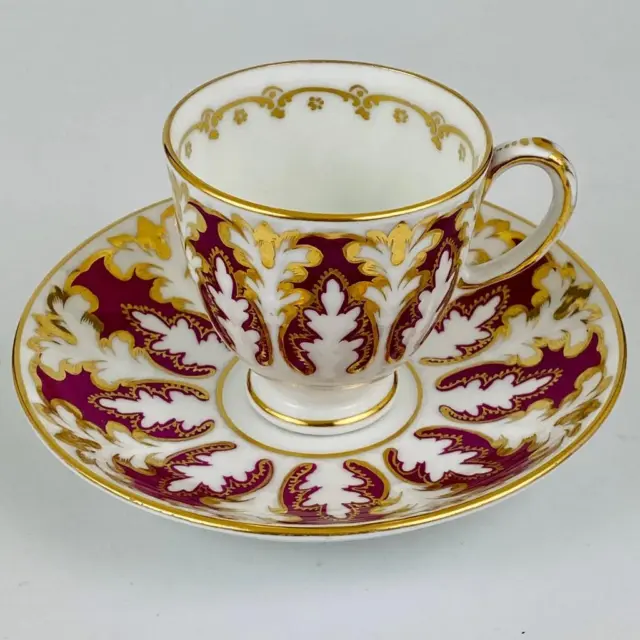 6 Antique c1854 Davenport Cup & Saucer #276 Embossed Porcelain Gilt Burgundy Red 3