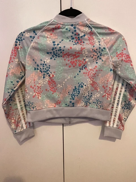 Girls adidas jacket Tracksuit top age 9-10 grey pink floral summer autumn 3