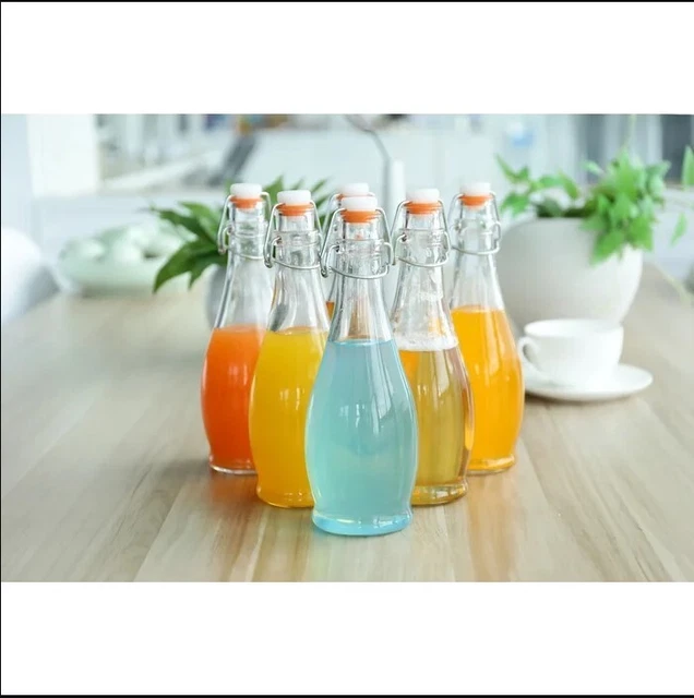 Airtight Swing Top Glass Bottles with Funnel, Brush & Marker 17oz. Glassware Set