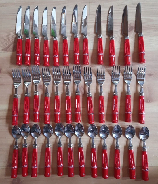 Vintage Coca Cola Red Bottle Handle 36 Piece Stainless Silverware Set Gibson