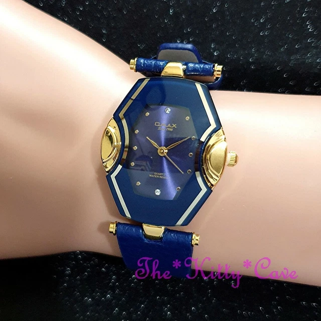 Montre Femme OMAX Svelte - Mouvement Seiko - Boîtier Or Acier, Cadran Bleu Miroir - Neuf Avec Boîte