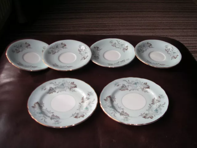 Aynsley England Bone China Pale Blue Floral 6 Piece Plates & Saucers Lot