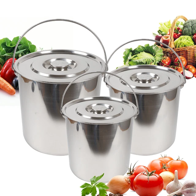 Cubo de acero inoxidable 6L/12L/20L cubo de cocina cubo de basura cubo de comida con tapa y asa