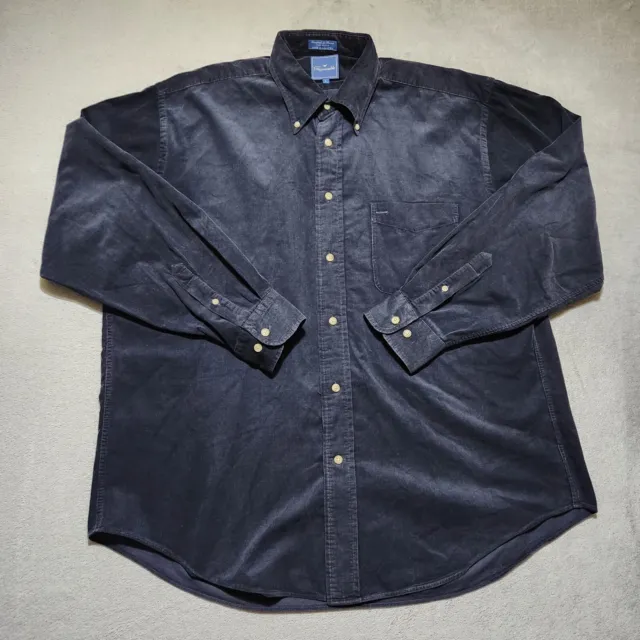 Faconnable Corduroy Shirt Men Large Navy Blue Designer Cotton Casual Button Down