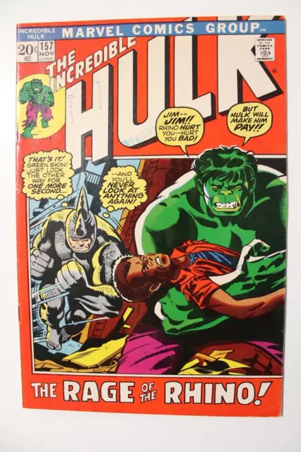 Incredible Hulk vol. 1 157 Fine/VF  Rhino and The Leader Jim Wilson 1972 Marvel