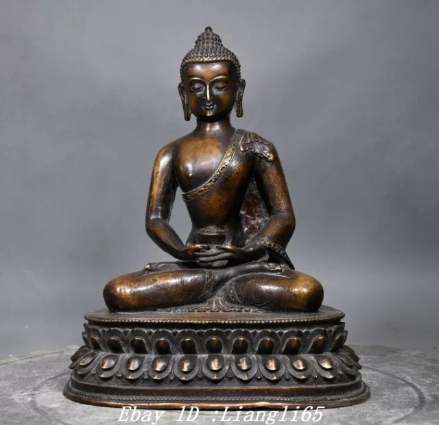 9.8" Old Tibet Buddhismus Reine Bronze Shakyamuni Amitabha Buddha Statue