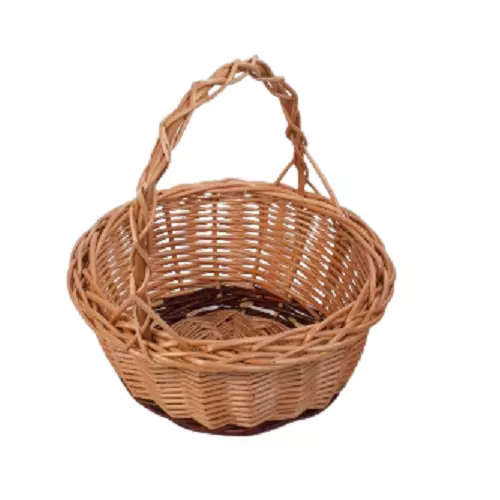 Wicker Basket Small Round Natural Wicker With Handle New