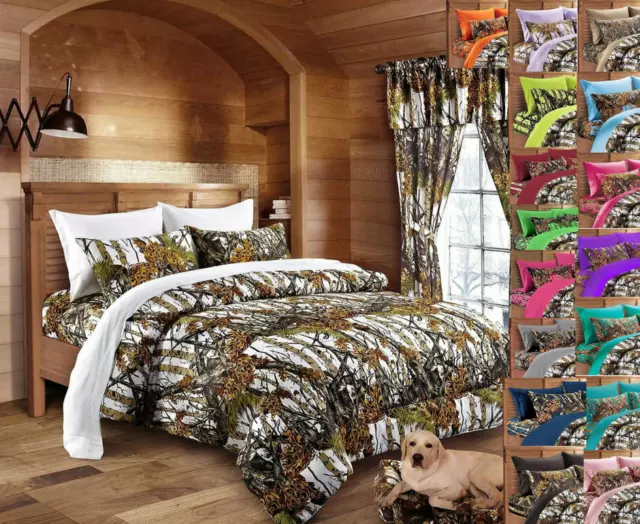 22 Pc White Camo King Set!! Snow Comforter Sheets Three Curtains Camouflage