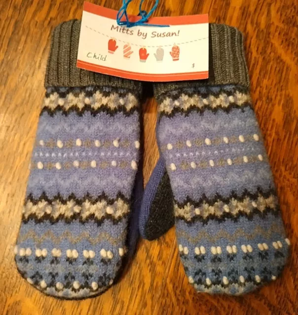 Sweater Mittens Wool Handmade, lined with new fleece Size M/L Beautiful!