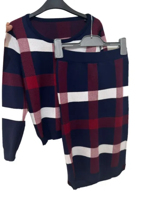 Girls Colourblock Check Knit Winter Jumper Skirt Set. Size 8-10. GUC