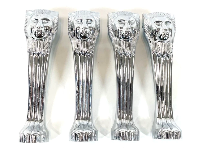 Set 4 Heavy Polished Chrome Cast Brass Lion Face Legs 8" for Eastern Dispenser