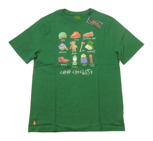 Polo Ralph Lauren Boys Green Camping Essentials Polo Bear Graphic T-Shirt