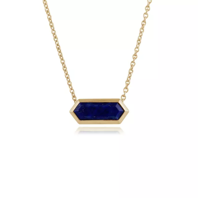 Géométrique Hexagone Lapis Lazuli Prism BAR Collier En Argent Sterling Plaqué Or