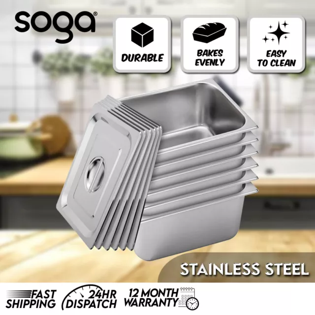 SOGA 6X Gastronorm Full Size 1/2 GN Pan 20cm Deep Stainless Steel Tray With Lid