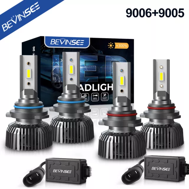 Bevinsee 4x 9005 9006 LED Headlight Bulbs High Low Beam Combo Kit Stable Wattage