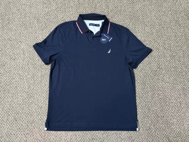 Nautica Mens Soft Cotton Navy Polo Shirt Sz L / Large