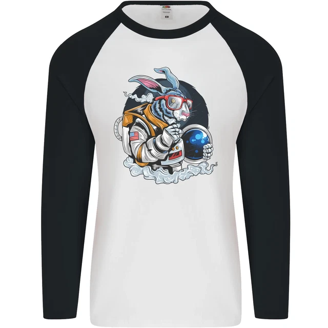 Maglietta da baseball Space Bunny Funny Astronaut Space Rabbit da uomo L/S