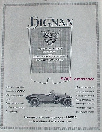 Publicite Automobile Jacques Bignan 2 Litres Sport De 1924 French Ad Car Pub