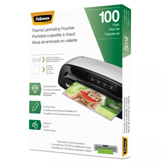 Fellowes Laminating Pouches Letter Size Hot Pouch 9 x 11.5 5 mil 100 pack