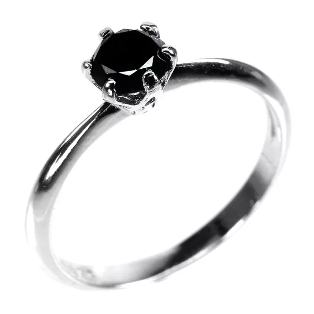 Heated Round Black Diamond 0.60ct 5mm White Gold Plate 925 Sterling Silver Ring 3