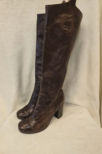 Frye Women's Carson Mid Heel Tab Boots US 8M Dark Brown Leather Pull On Read *