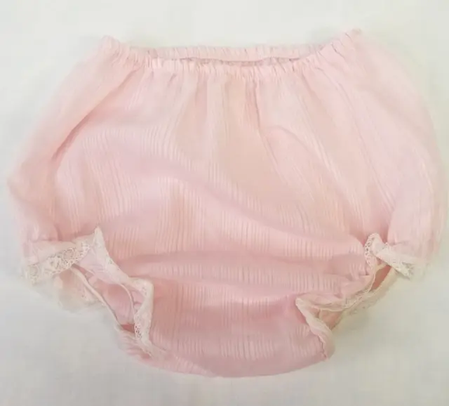 Vintage Diaper Cover Sheer Pink Infant Bloomers Baby Girl Lace Trim Pastel Pale