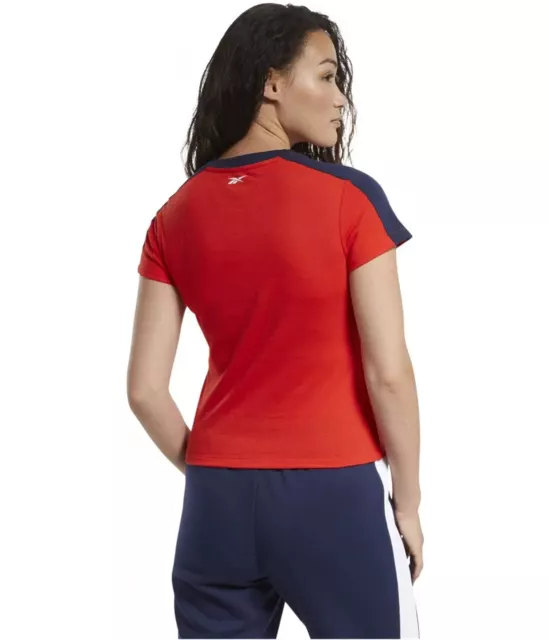 Reebok Womens Colorblocked Logo Graphic T-Shirt, Red, Small 2