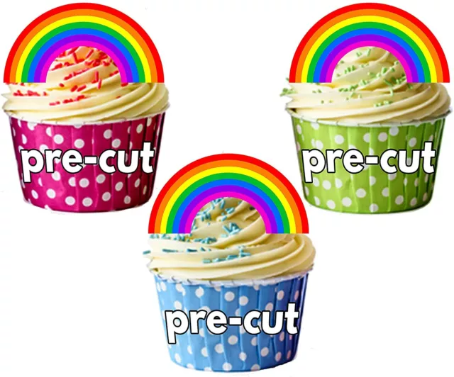 PRECUT Rainbows Edible Cupcake Toppers Cake Decorations Birthday Events Party