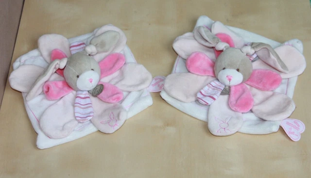 Doudou Et Compagnie Lapin Celestine Plat Rose Blanc Lot  2 Exc Etat