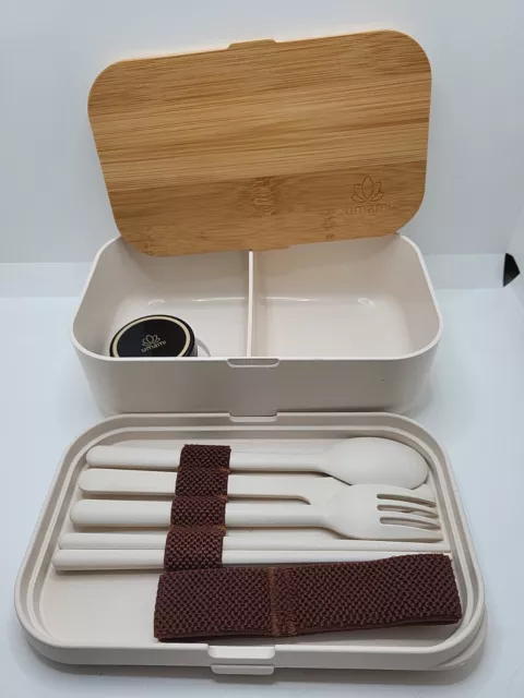 Umami - All-in-1 Bento Box Adult Lunch Box - with Utensils - White, Bamboo  - NEW