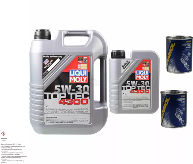 6L aceite motor Liqui Moly Top Tec 4300 5W-30 2x mannol Flusch Aditivo Para