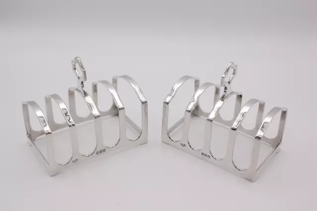 Lovely sturdy pair of four Slice Sterling Silver Toast Racks Birmingham 1931